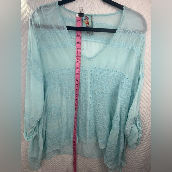 Johnny Was Sky Blue Embroidered Blouse - Picture 6 of 9